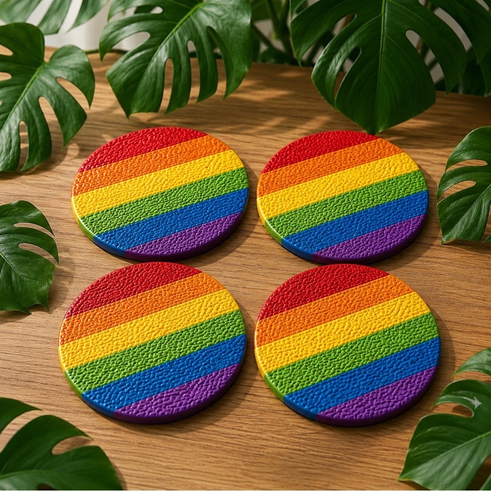 Textured Pride Flag Coaster Set - Cork Backing - 4 Piece
